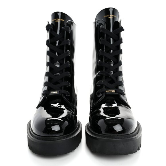 NIB Authentic Louis Vuitton  Patent Territory Flat Ranger Boots 37 Black - Picture 9 of 10